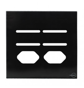 Placa p/ 4 Interruptors + Tomada dupla 4x4 - Novara glass Preto Brilhante